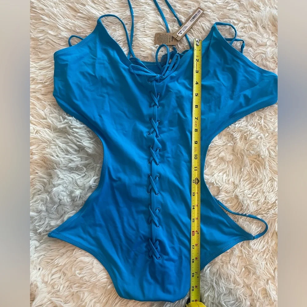 Skims NWT lace up swim suit turquoise SZ 4X